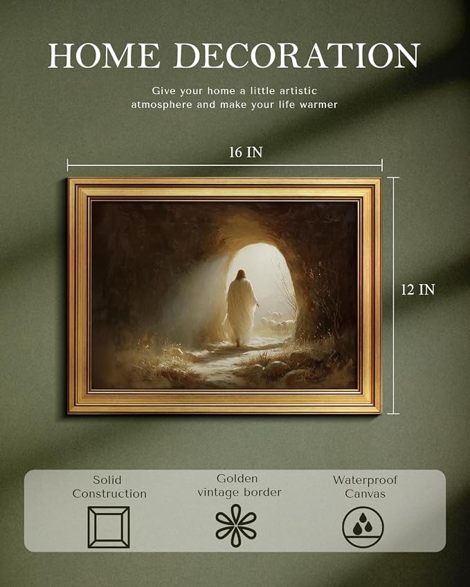 WHASAYART Gold Framed Vintage Wall Art for Living Room, Shepherd Painting Prints Shelf Decor for Kitchen, Chirstian Bedroom Wall Art, Chirstian Gifts for Friends or Family - Shepherd 16L x 12W