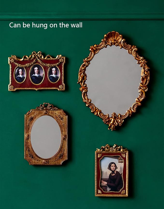 Eaoundm Antique Vintage Hanging Mirror Table Mirror 9.1 x 6.5 inchs Oval | Decorative Wall Mirror Desktop Mirror