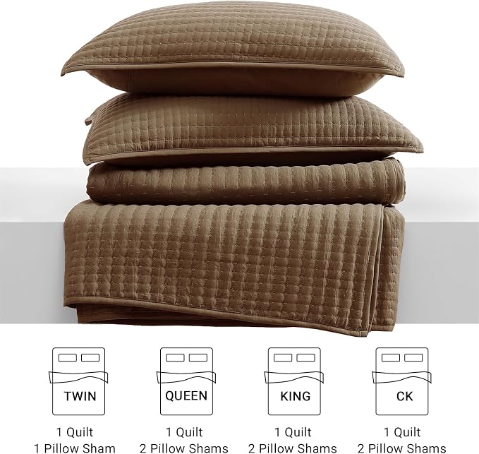 King Size Quilt-Lightweight Coffee Bedspreads King Quilt Bedding Set | Soft Coverlet with 2 Pillow Shams for All Seasons, Suitable for Bed, Couch, 3 Pieces, 106"x94"