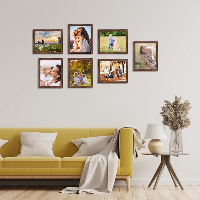 Giftgarden 8x10 Picture Frame Brown Set of 7 Rustic Walnut-Color Photo Frames 8 by 10 for Wall or Tabletop