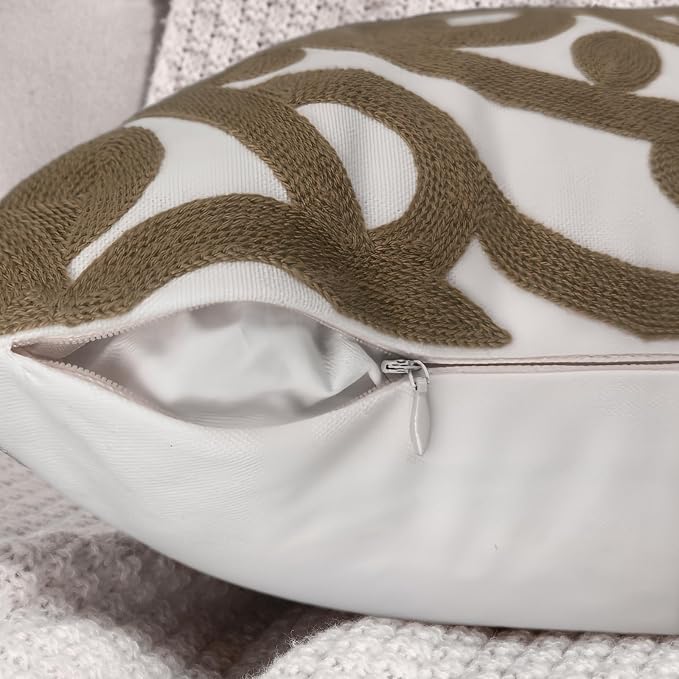 Alysheer Embroidered Summer Decorative Throw Pillow Covers 18"x18" Set of 2, Classic Boho Mandala Green Pattern Cotton Canvas Chic Cushion Cases for Sofa Couch Bed Living Room Decor (Taupe Khaki)