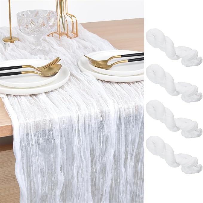 Ivory Cheesecloth Table Runner Cheese Cloth Wedding Birthday Party Decor | 10Ft Summer Rustic Boho Gauze Farmhouse Bridal Baby Shower Holiday Dining Tea Party Home Table Decorations 4 Pack
