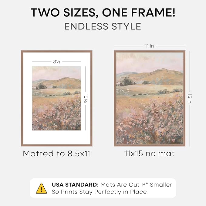 Homeforia 11x15 Mocha Picture Frame, High-End Metal, 8.5x11 Mat, Glass