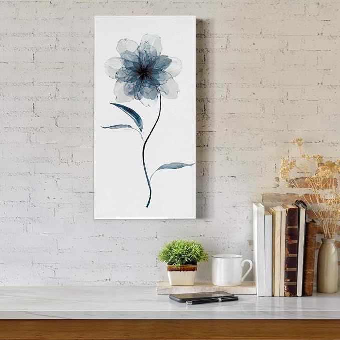 Renditions Gallery Canvas Floral Wall Art Paintings & Prints Delicate Indigo Flower Modern Nature Wall Hanging Canvas Artwork Decorations for Bedroom Office Kitchen - 8"x16" LT43