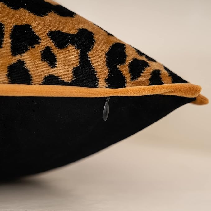 Yangest Black and Gold Rectangle Pillow Cover Cut Velvet Leopard Print Cushion Cover Luxury Modern Pillowcover for Couch Living Room Bedroom,12x20 Inch