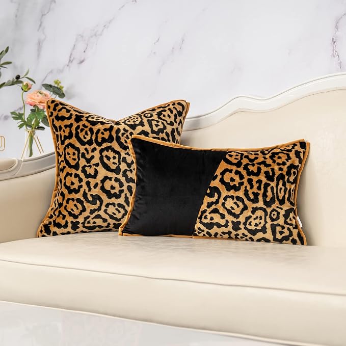 Black Gold Leopard Cut Velvet Throw Pillow Cover 20x20 Inch