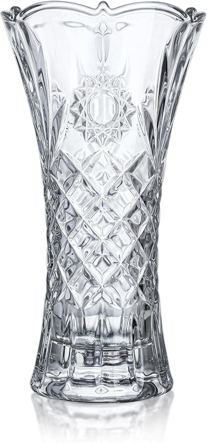 11.2'' Tall Vase for Flowers Thickened Crystal Vase Clear Glass Vases | 1 Piece Crystal Flower Vase for Bouquet Decorative Vase for Living Room Dining Table Centerpiece Home Decor Housewarming Gift