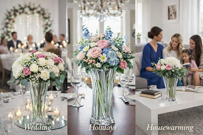 Crystal Glass Vase – Heavy Crystal Vase for Flowers with Weighted Bottom, Thick Durable Decorative Vases for Modern Home Decor, 9.8″ 3.5lb Clear Centerpiece (Smoke Gray)