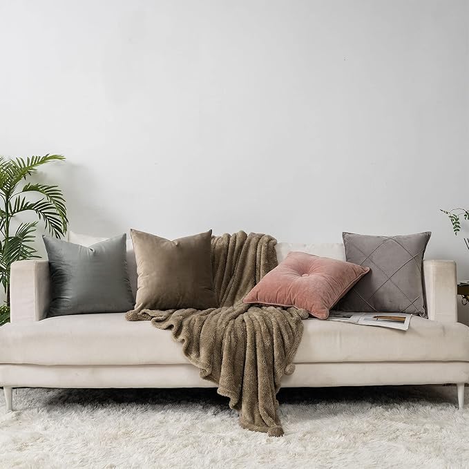 Grey Couch Velvet Throw Pillow Covers 16x16 inch Set of 2 with Zipper Decorative Luxury Soft Solid Rectangle Cushion Covers Case for Sofa Bed Living Room Car