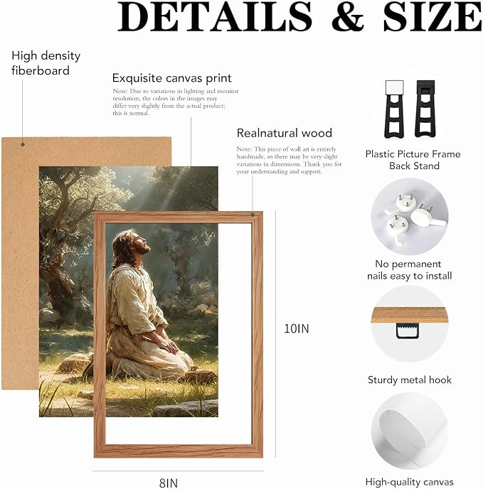 AUUAUU Jesus Praying in Gethsemane Wall Art, Wood Framed Religious Canvas Painting, Vintage Christian Wall Decor for Living Room Bedroom, 8x10 Inches Ready to Hang