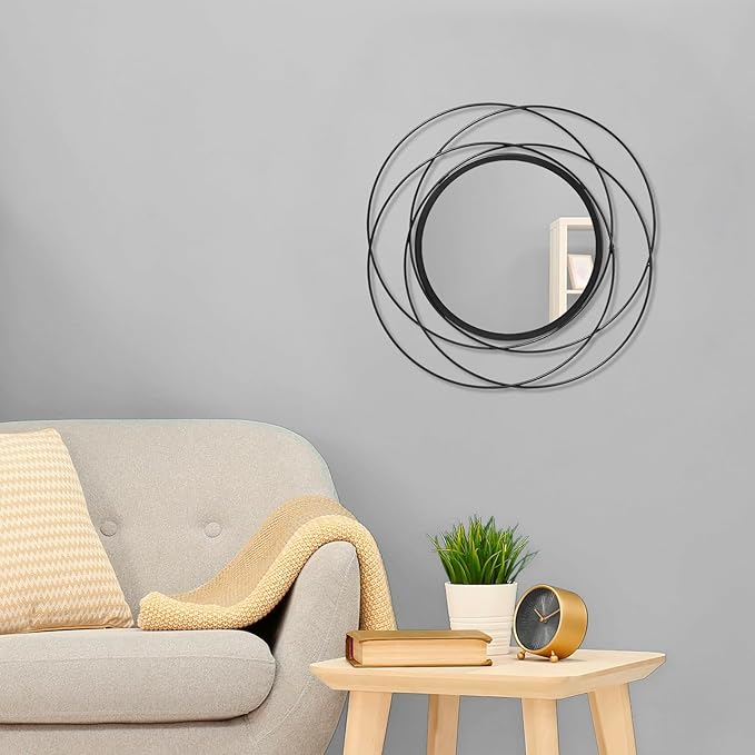 Black Circle Mirror Wall Decorative Metal Mirror Art Small Round Wall-Mounted Mirror Home Wall Decor for Bedroom Living Room Bathroom Entryway 16” x 16”