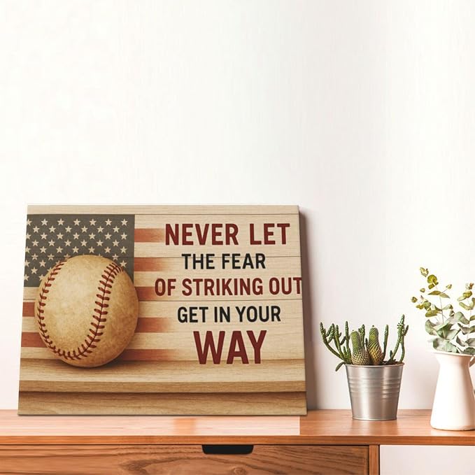 Baseball Wall Art Baseball Wall Decor Sports Pictures Motivational Quotes Canvas Prints Painting Artwork Inspirational Decoration for Boys Bedroom Playroom Framed Kids Teen Gifts 12"x16"