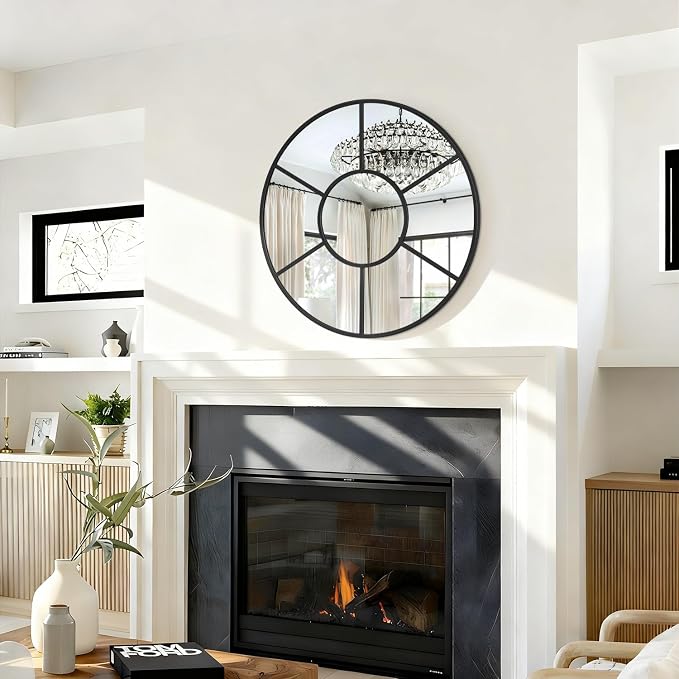 Black Circle Mirror, Round Wall Mounted Mirror Metal Framed Decorative Hanging Mirror for Bathroom Living Room Bedroom Entryway 20 Inch Decor Modern Artistic