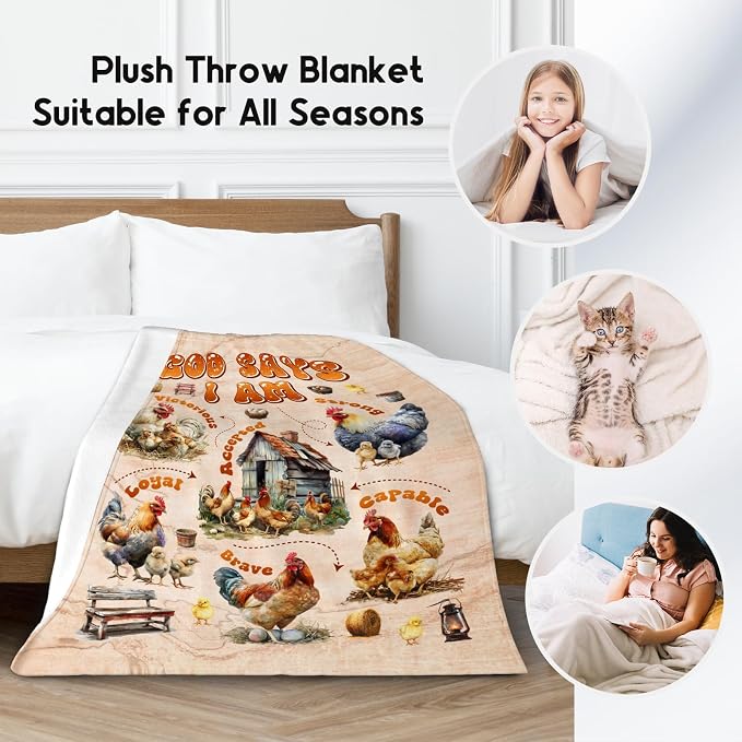 Chicken Blanket, Chicken Gifts for Women Adults Chicken Lovers, Kids Throw Blanket for Girls Boys, Inspirational Gifts for Women, Fleece Warm Cozy Throw Blanket Decorations for Bed, 50"x60"