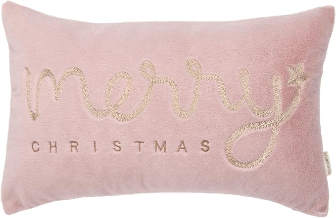 Faux Fur Merry Christmas Pillow Covers 18x18,Gold Embroidered Christmas Throw Pillow Covers Christmas Decorations Holiday Pillows for Home Couch,Pink Blush/Gold