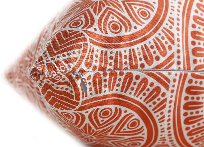 TreeWool Mandala Accent Throw Pillow Covers 16x16 Set of 2 (Orange) | Decorative Throw Pillowcases for Sofa & Couch; 100% Cotton Accent Covers Ideal for Spring & Summer Stylish Home Decor