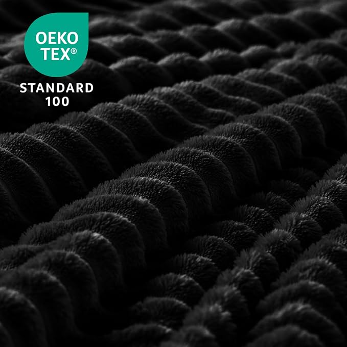 BEDELITE 3D Ribbed Jacquard Black Fleece Twin Blanket for Bed, 60x80 Inch | Soft Warm Decorative Fluffy Blanket, Cozy Plush Lightweight Fuzzy Throw Blanket for Couch Sofa Room Decor, Gift for Women