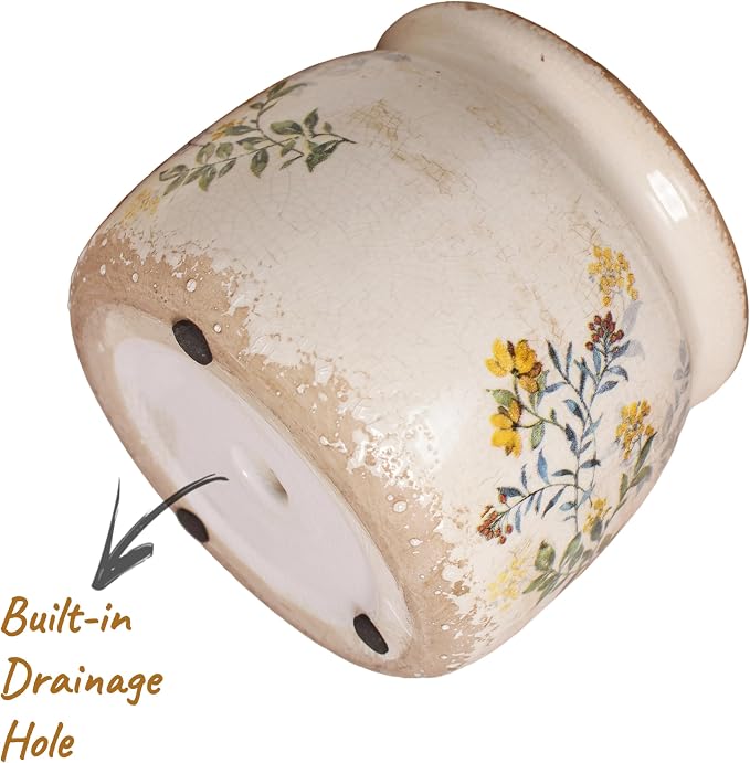 Xiaan Jiaju Ceramic Pots for Plants, Cottage Rustic Clay Flower Pots & Vase | 6.29" Planters With Drainage For Indoor Plants & Cactus, Farmhouse Home & House Decor, Gifts For Mom, Sage Yellow