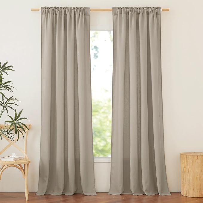 NICETOWN Rod Pocket & Back Tab Thick Flax Semi Sheer Linen Curtains, Privacy with Light Filtering Panels for Home Decor, Taupe, W55 x L95, 2 Panels
