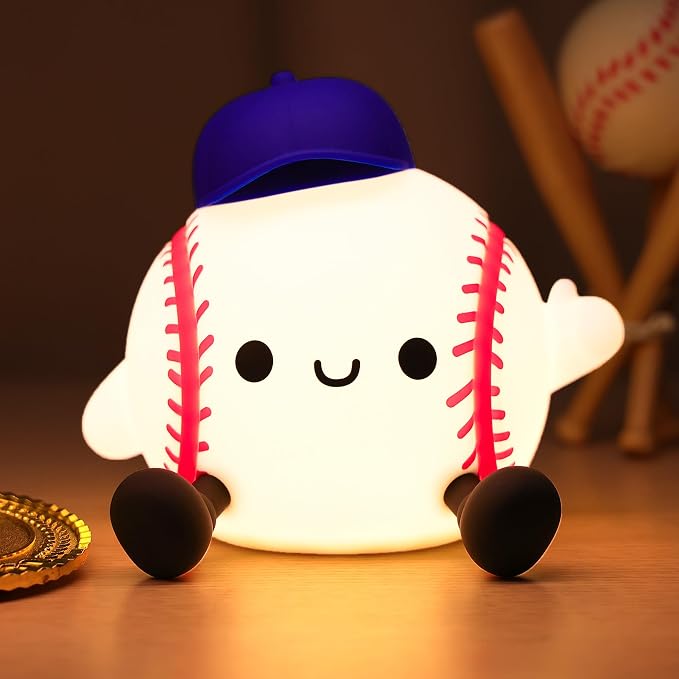 Attivolife Baseball Night Light, Baseball Gifts for Boys, Soft Silicone Nursery Bedroom Bedside Decor Dimmable Rechargeable LED Touch Lamp, Baby Kid Teen Sport Lover Athlete Christmas Birthday Gifts