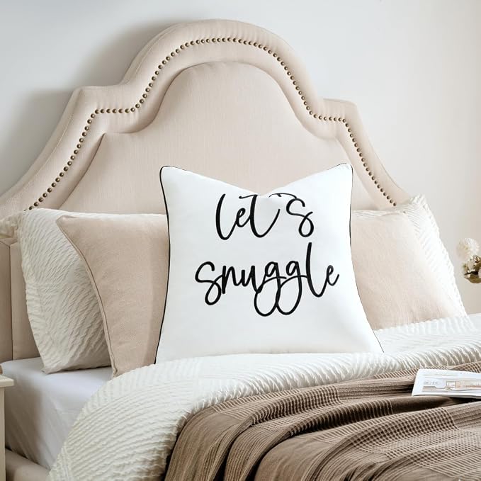 Sunkifover Let's Snuggle Decorative Throw Pillow Cover - 18" x 18" White