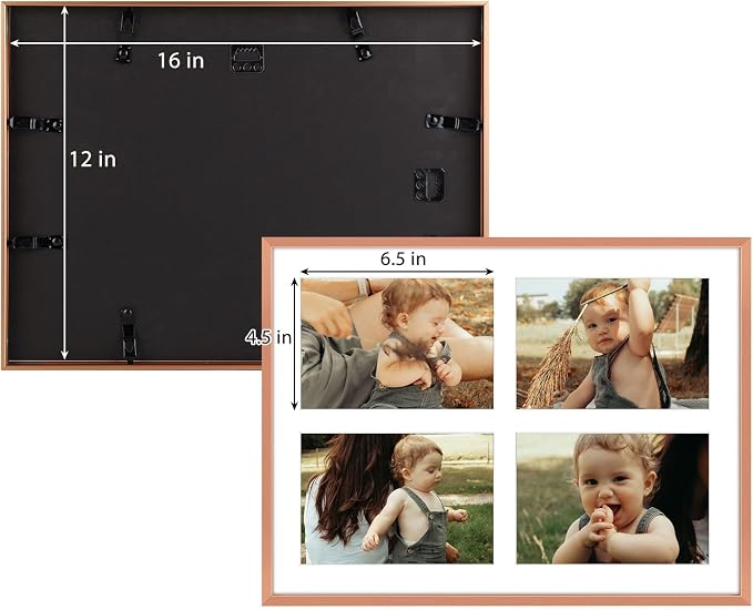 Golden State Art 12x16 Collage Frame for 4 5x7 Photos Rose Gold 1 Pack