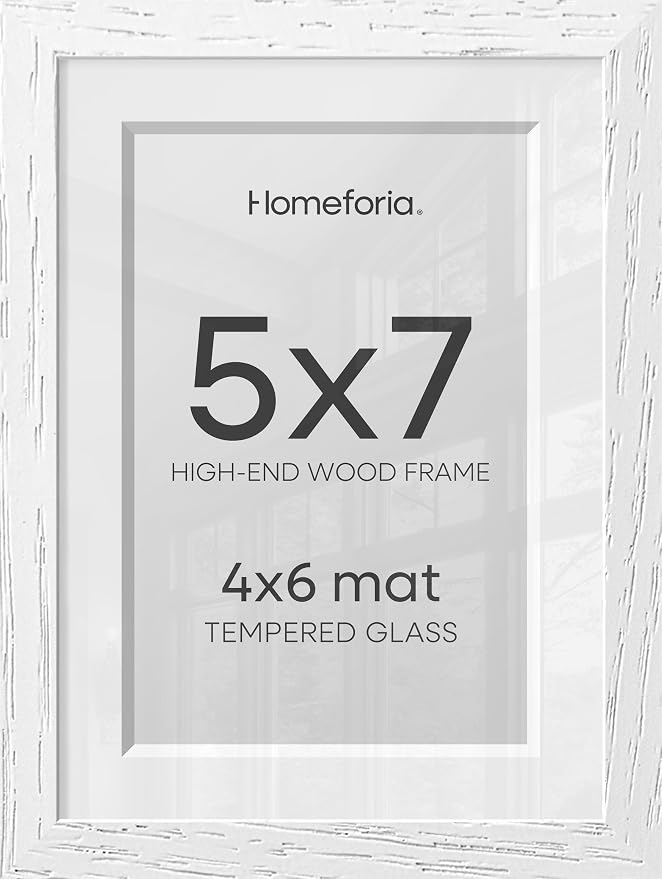 Homeforia 5x7 White Oak Picture Frame, High-End Wood, 4x6 Mat, Glass