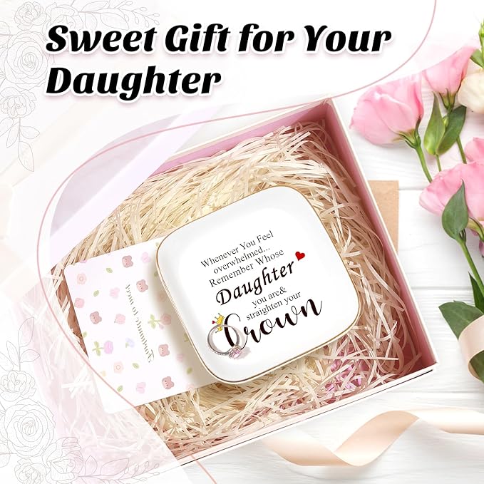 PUDDING CABIN Daughter Gifts from Mom Dad Straighten Your Crown Ring Dish Gifts for Daughter Adult Birthday Mother's Day Graduation Christmas