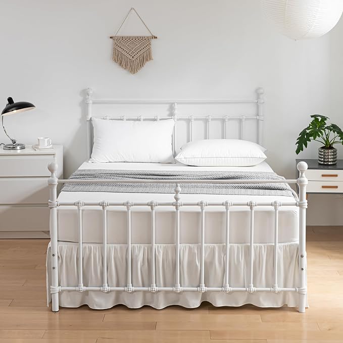 Bed Skirt Full Size Ruffled Bed Skirt with Split Corners | 18 Inch Drop Dust Ruffle Bed Skirt with Platform, Ivory
