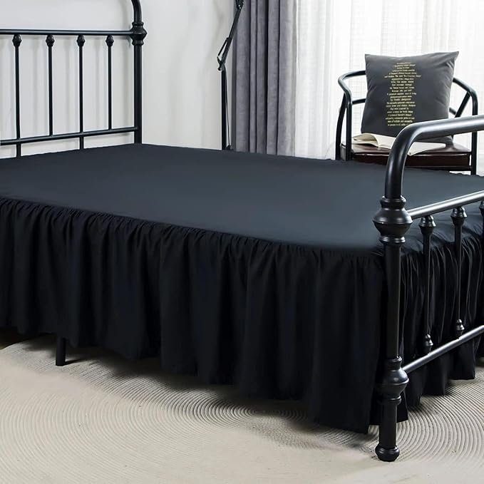 Bed Skirt Queen Size Ruffled Bed Skirt with Split Corners | 22 Inch Drop Dust Ruffle Bed Skirt with Platform - Black - Wrinkle Free, Fade & Shrink Resistant