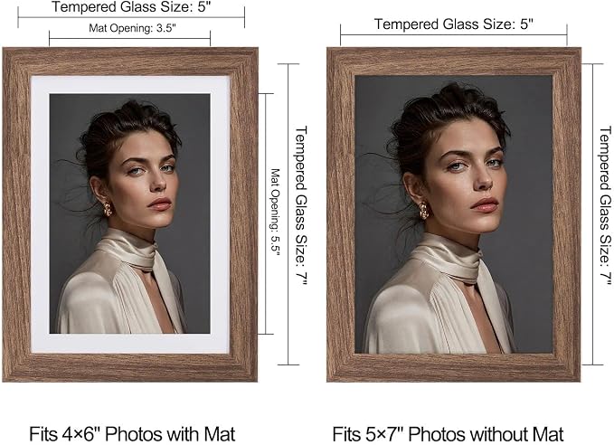 5x7 Picture Frame-Walnut Photo Frame,4x6 Mat,Tempered Glass,Engineered Wood
