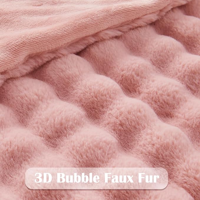NEWCOSPLAY Faux Fur Fluffy Bubble Throw Blanket for Couch, Pink, 50"x60" | Soft Thick Warm Bubble Blanket for Couch Sofa Bed 550GSM, Plush Cozy Luxury Decorative Throw, Gift for Women Men