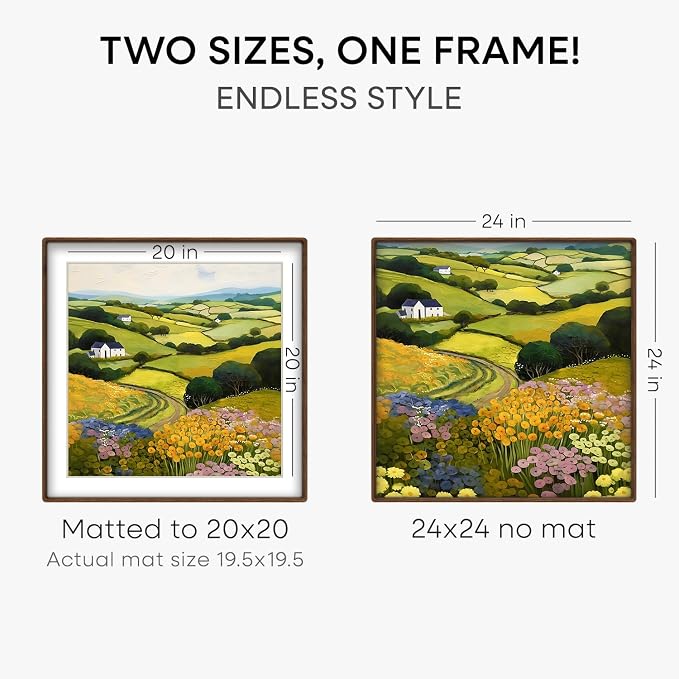 Homeforia 24x24 Mortise&Tenon Walnut Picture Frame, 20x20 Mat, Glass