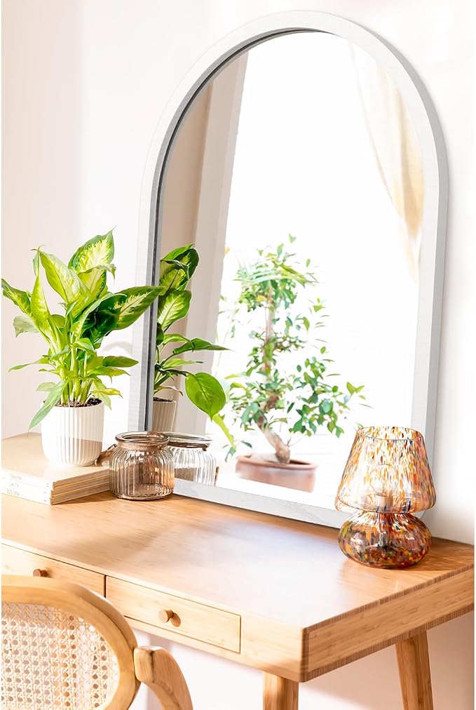 Arched Bathroom Vanity Mirror for Wall Decorative, Large 26" x 18" Rustic Mirror with Wood Frame for Wall Decor Farmhouse Mirror, Living Room Entryway Hallway