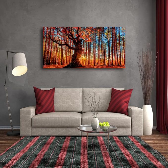 Tree of Life Wall Art Canvas Prints Natural Landscape Pictures Home Decor Colorful Forest Paintings for Living Room Bathroom Bedroom Kitchen Decorations 28x57 Inches Wooden Framed Artwork Easy Hanging