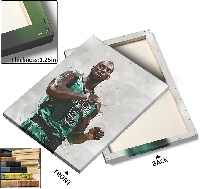 Kevin Garnett Basketball Canvas Wall Art, Sports Player Poster, 24x30 Inch | Abstract splash ink athletic artwork, motivational sports wall decor for teen boys room, bedroom, living room, gym or office