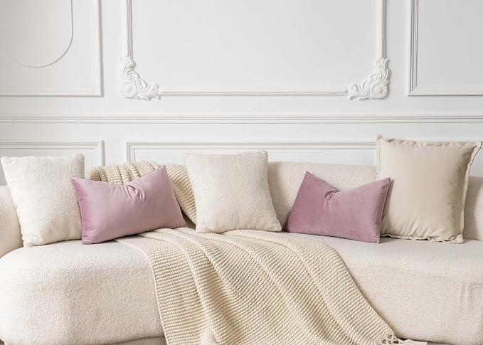 JUSPURBET 12x20 Lumbar Velvet Throw Pillow Covers Set of 2,Pink Purple