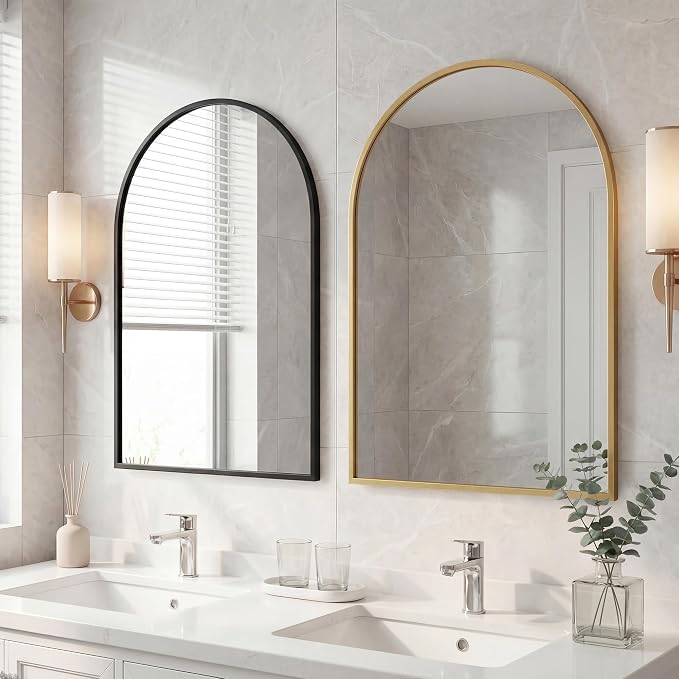 Arched Black Bathroom Mirrors for Wall, 20x30-Inch Bathroom Mirror for Over Sink, Wall Vanity Mirror with Matte Metal Frame and HD Shatter-Proof Glass for Entryway, Living Room, Bedroom