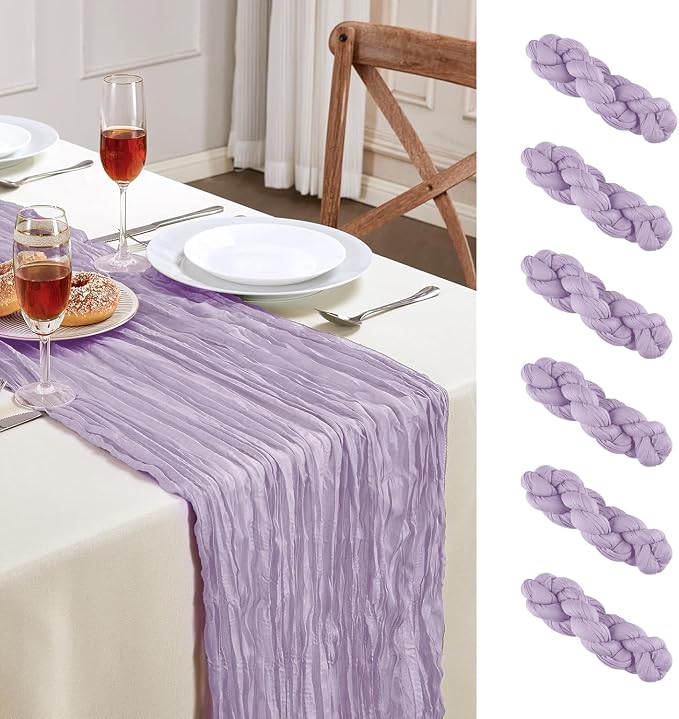 6 Pack Purple Cheesecloth Table Runner 35×120 Inch Boho Gauze Home Decor | Rustic cheese cloths Sheer Gauze for Wedding Bridal Baby Shower Birthday Party Table Decor Halloween Thanksgiving Christmas
