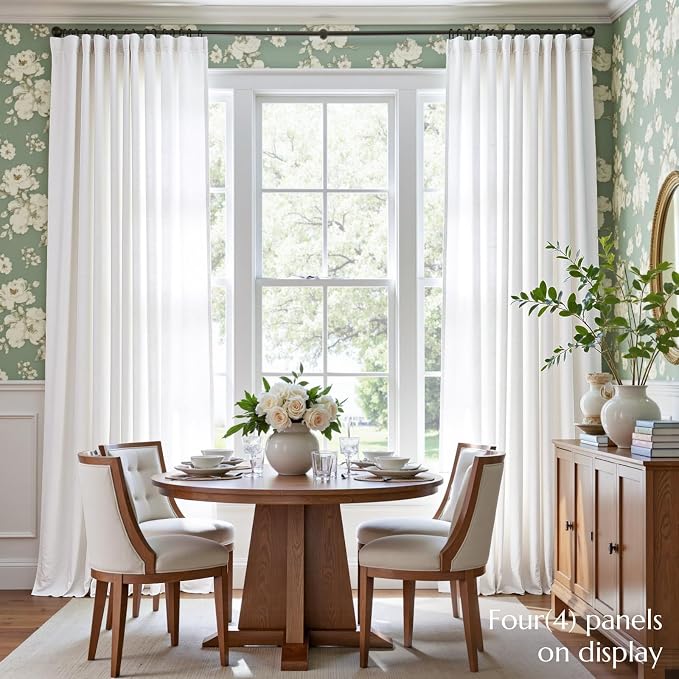 jinchan Linen Curtains Light Filtering Back Tab 50x102 Inch 2 Panels White | Semi Sheer Curtains 102 inch length for Bedroom Living Room, Modern Farmhouse Drapes with Rod Pocket, Natural Boho Curtains