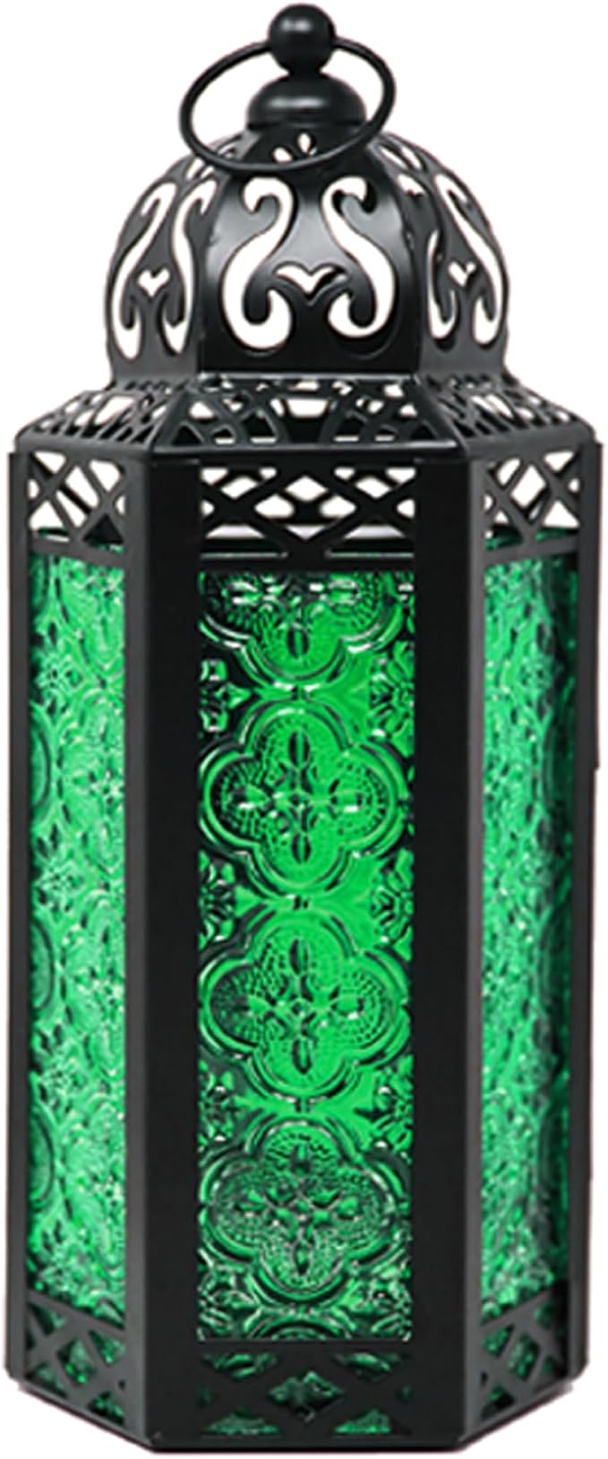 Vela Lanterns Decorative Indoor Moroccan Candle Holder, Green, M | Emerald Green Glass Decor, Ramadan Lantern, Turkish Votive Pillar Lamp, Whimsigoth Witch Tealight Holder, 10.5in Tall