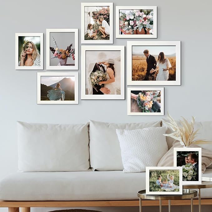 LUCKYLIFE Picture Frame Set 10-Pack, Gallery Wall Frame Collage with 8x10 5x7 4x6 Frames in White Finishes