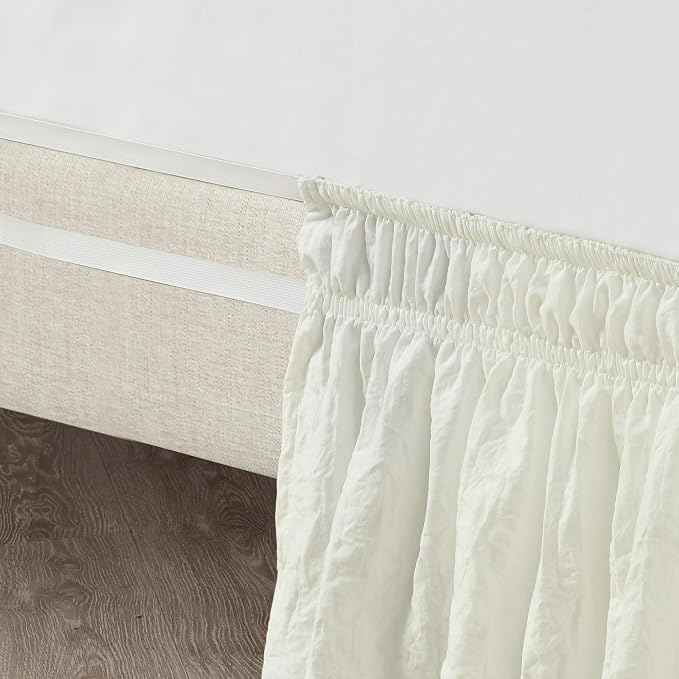 Lush Decor Ruched Ruffle Elastic Easy Wrap Around Bed Skirt Single Twin/Twin XL/Full Ivory - Twin Bed Skirt - Dust Ruffle - Cream Bedskirts
