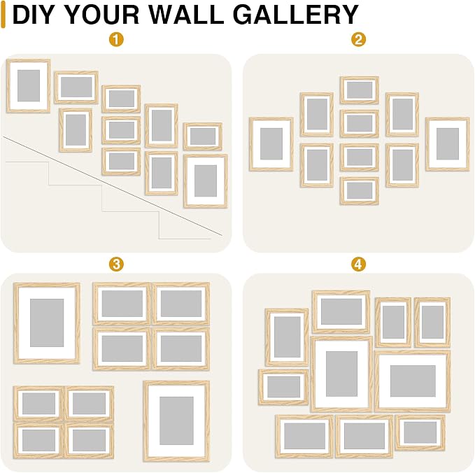 decorUhome 10 Pack Assorted Picture Frame Set for Wall & Tabletop, P0710NT | Natural, Multi Size Picture Frame Includes Two 8x10 / Four 5x7 / Four 4x6 for Family Gallery Wall