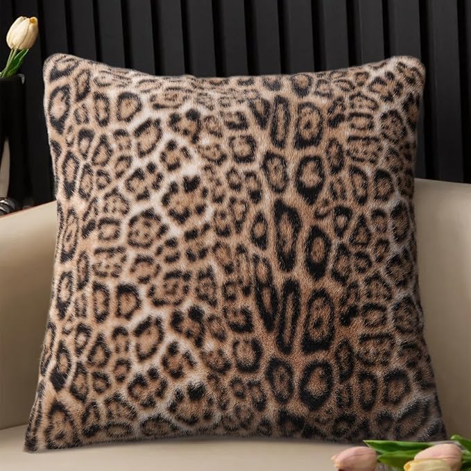 cygnus Faux Fur Leopard Pillow Covers 18x18 Inch | Soft Plush Animal Print Throw Pillow Covers, Cheetah Decorative Pillowcase for Couch Sofa Bedroom Livingroom