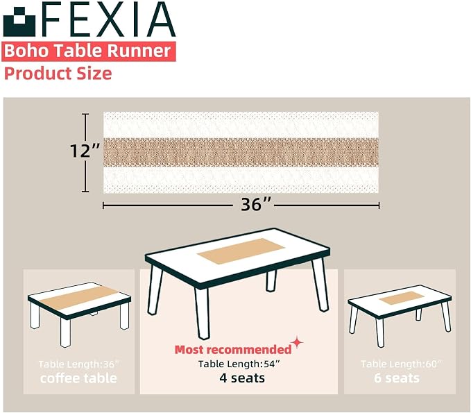 FEXIA Boho Table Runner for Fall Home Decor 12x36 Farmhouse Woven Runner | 36 Inches Long Farmhouse Kitchen Dining Room Macrame Burlap Table Decoration for Bridal Shower Pottery Barn Furniture