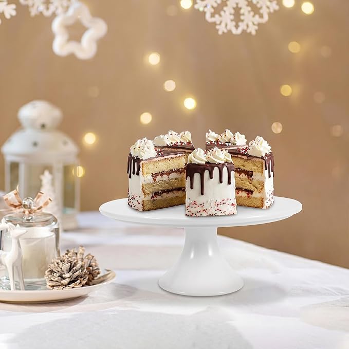 9 Inch White Ceramic Cake Stand for 6 Inch Cakes, Small Pedestal Display | Compact pedestal design gives small cakes and desserts a clean, elevated look on counters, tables, and party setups