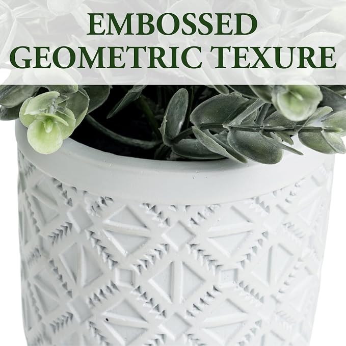 MyGift Artificial Eucalyptus Plant Gray Concrete Pot Geometric Pattern