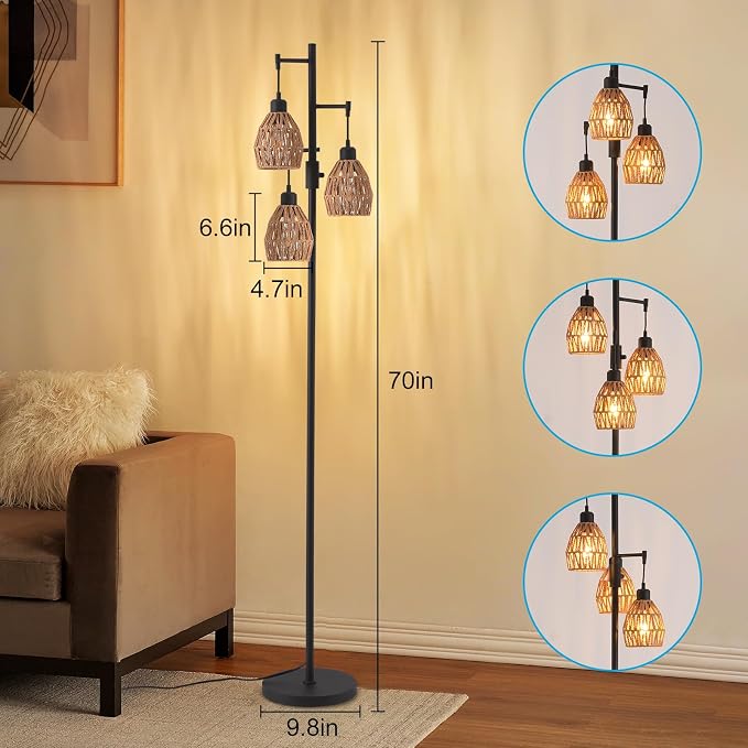 Boho Rattan Floor Lamp-Standing Lamps for Living Room 70''