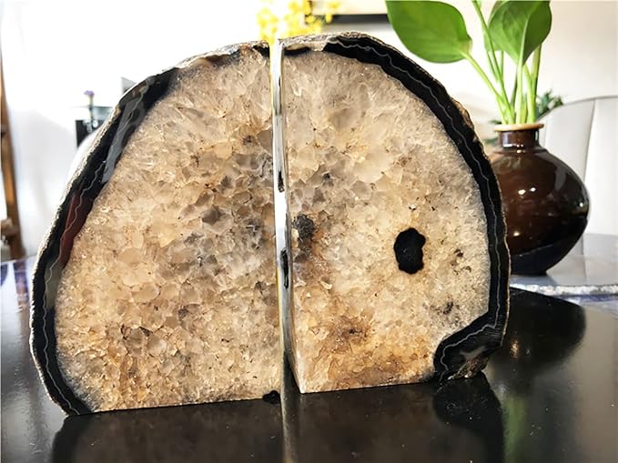 Agate Geode Stone Bookends Heavy Duty Crystal Book Holders Decorative